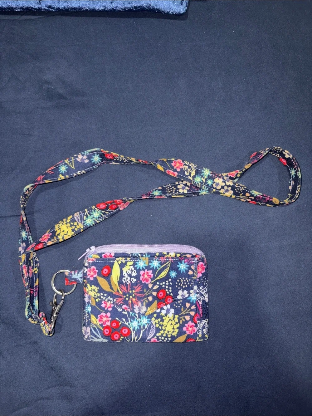 Floral Print Lanyard Card Holder - Navy